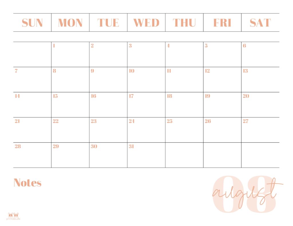 Printable August 2022 Calendar-Style 2