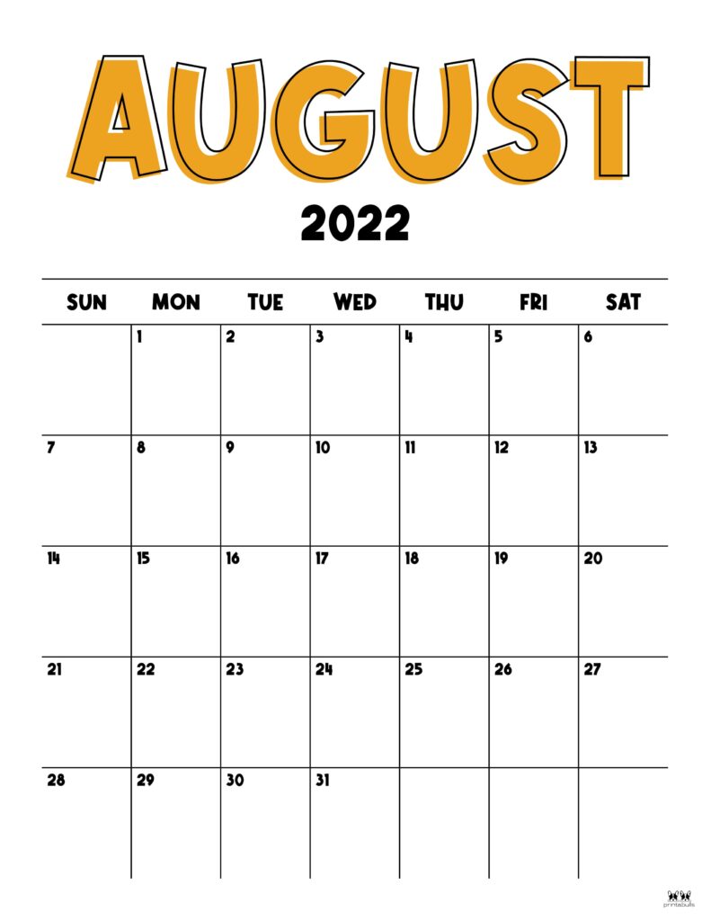 Printable August 2022 Calendar-Style 22