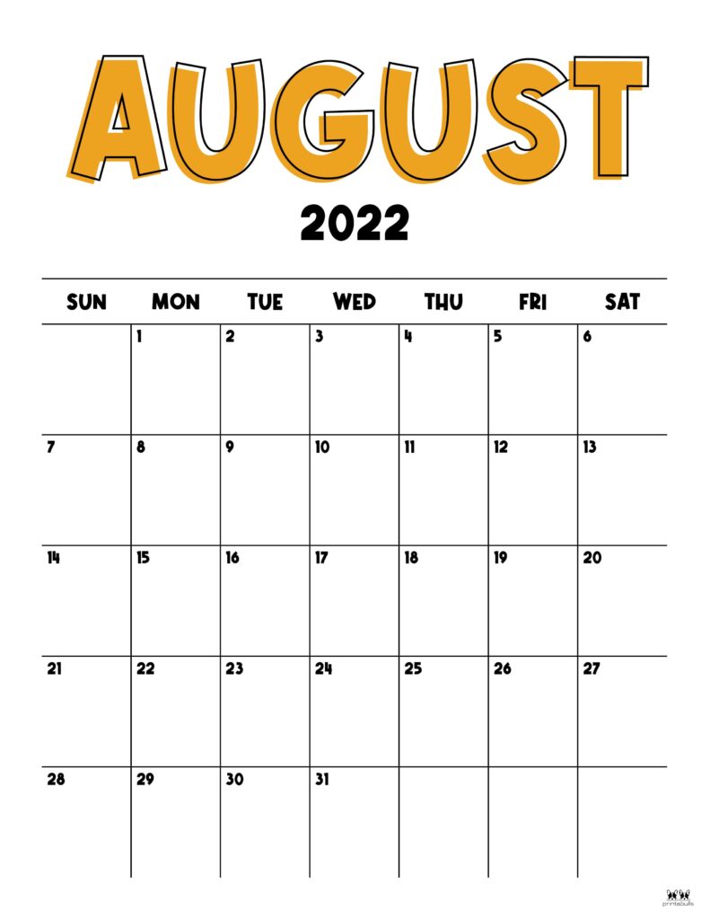 Printable August 2022 Calendar-Style 22