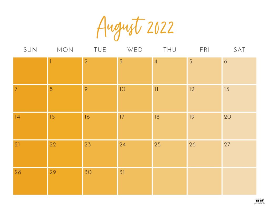 Printable August 2022 Calendar-Style 24