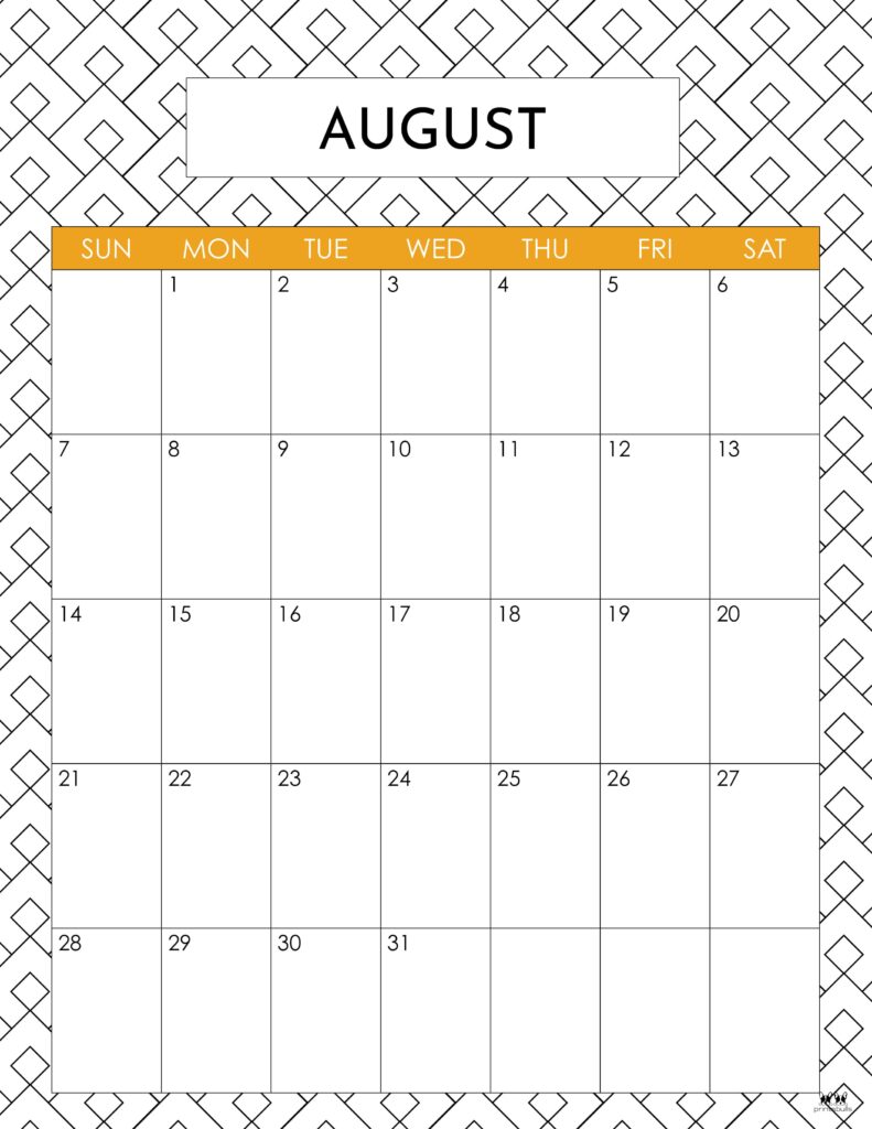 Printable August 2022 Calendar-Style 25