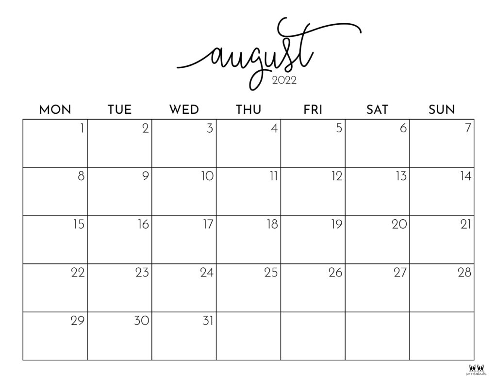 Printable August 2022 Calendar-Style 26