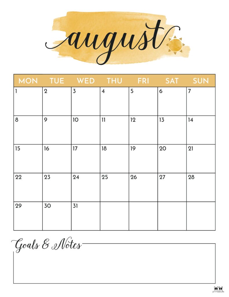 Printable August 2022 Calendar-Style 28