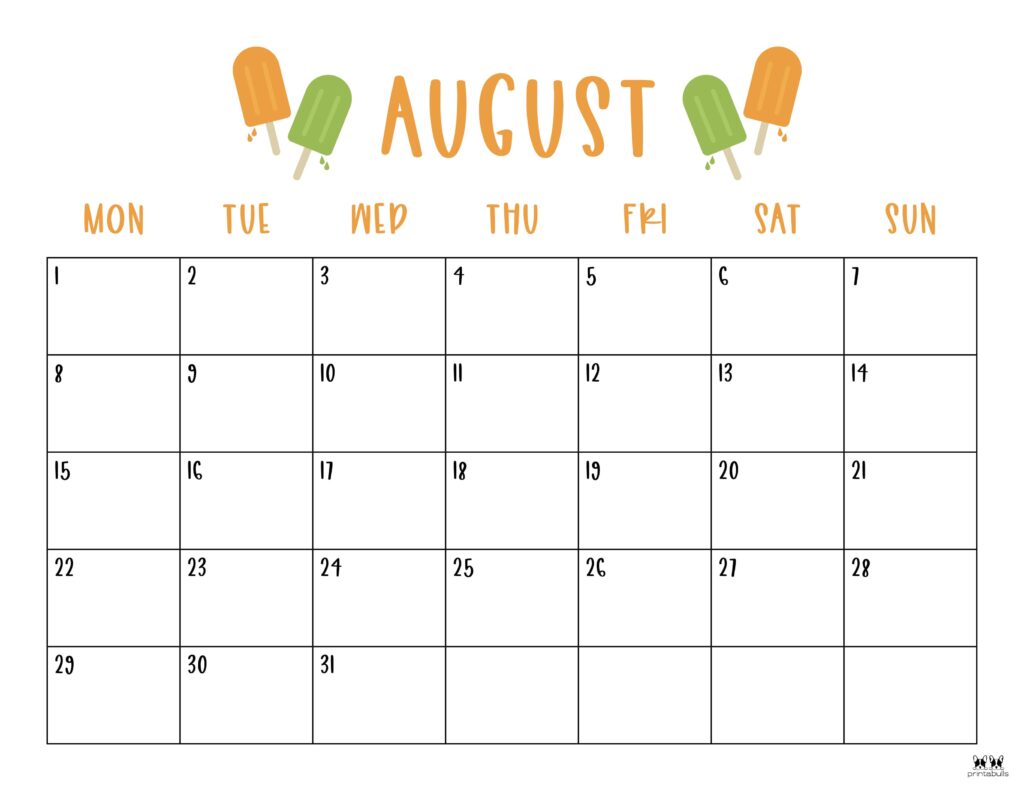 Printable August 2022 Calendar-Style 30