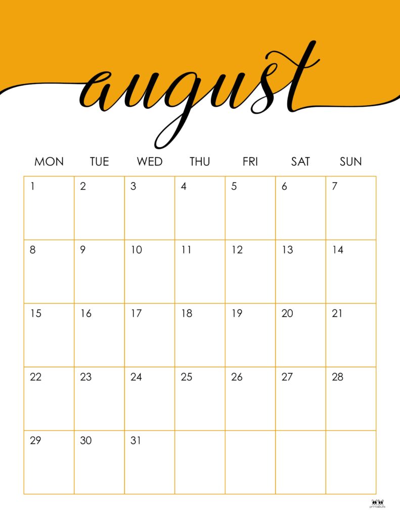 Printable August 2022 Calendar-Style 31