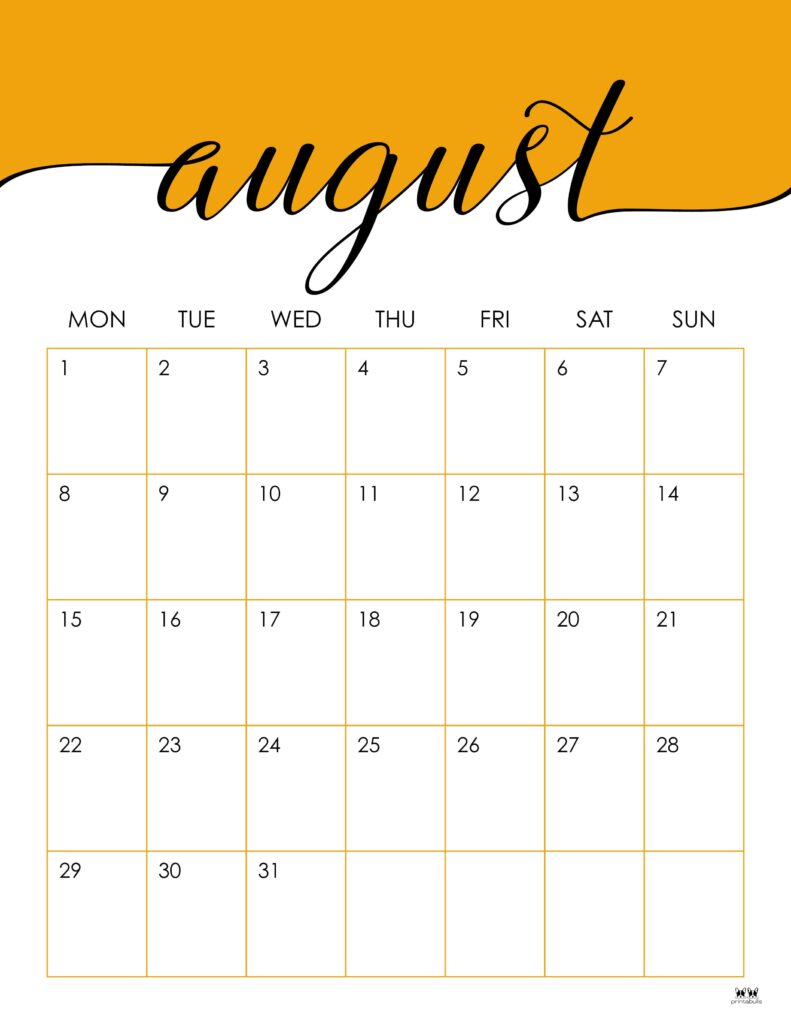 Printable August 2022 Calendar-Style 31