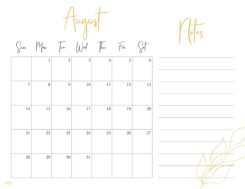 Printable August 2022 Calendar-Style 7
