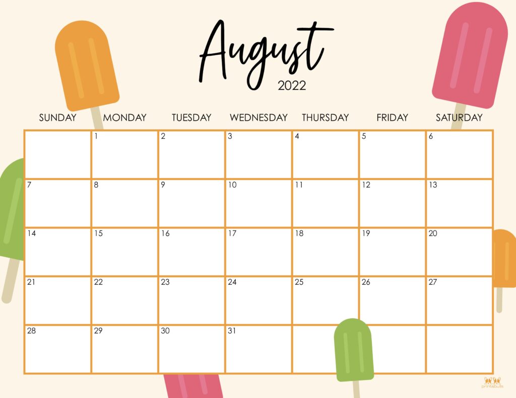 Printable August 2022 Calendar-Style 8