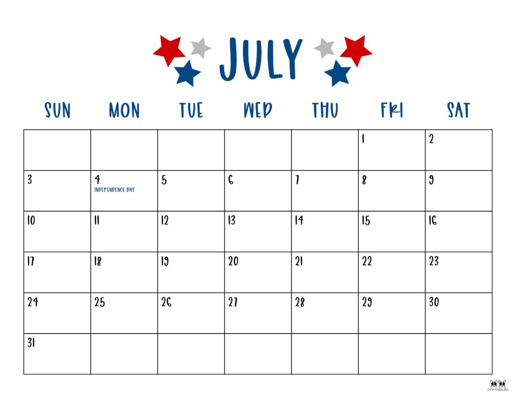 Free Printable July Calendar Free Printable Templates