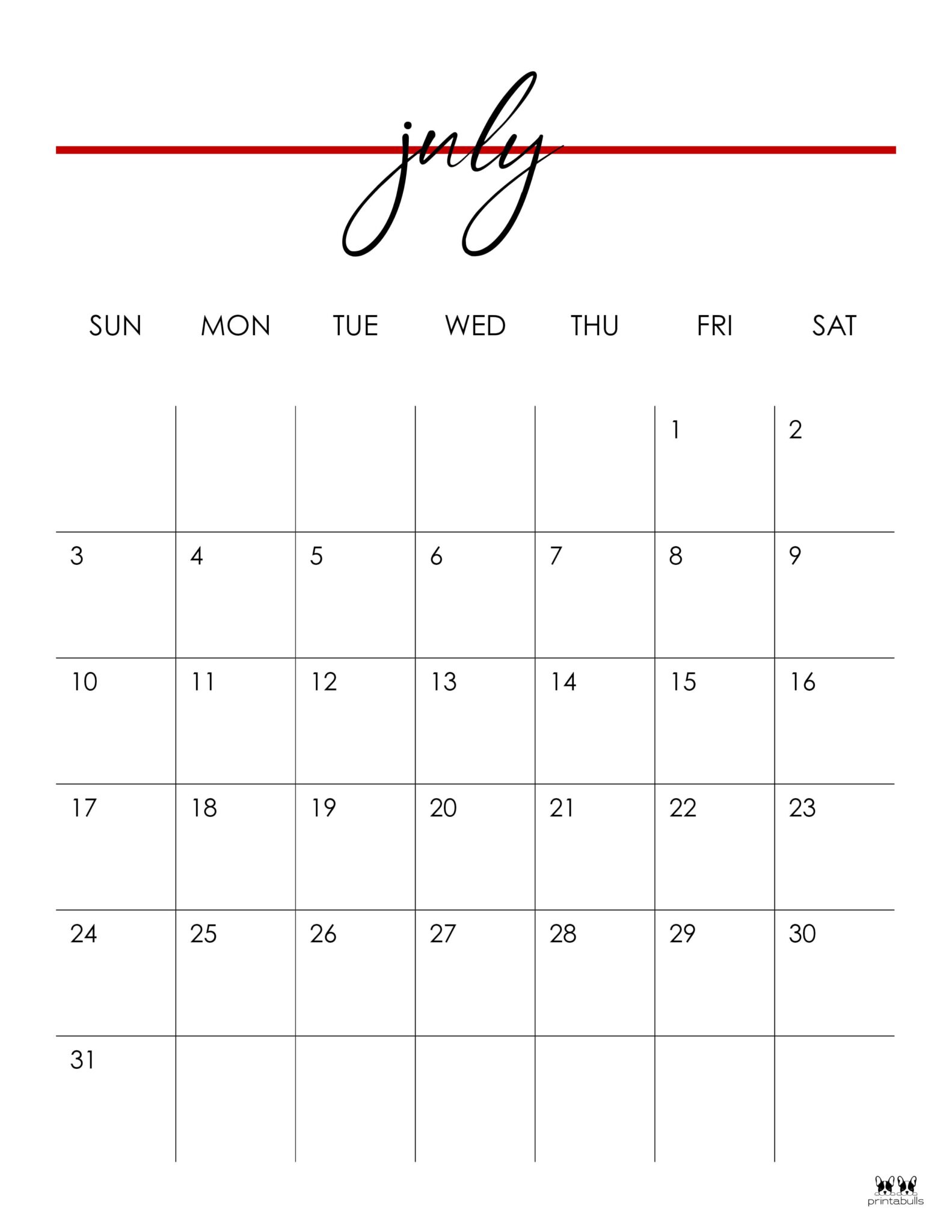 July 2022 Calendars - 33 FREE Printables | Printabulls
