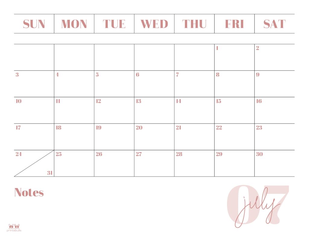 Printable July 2022 Calendar-Style 2