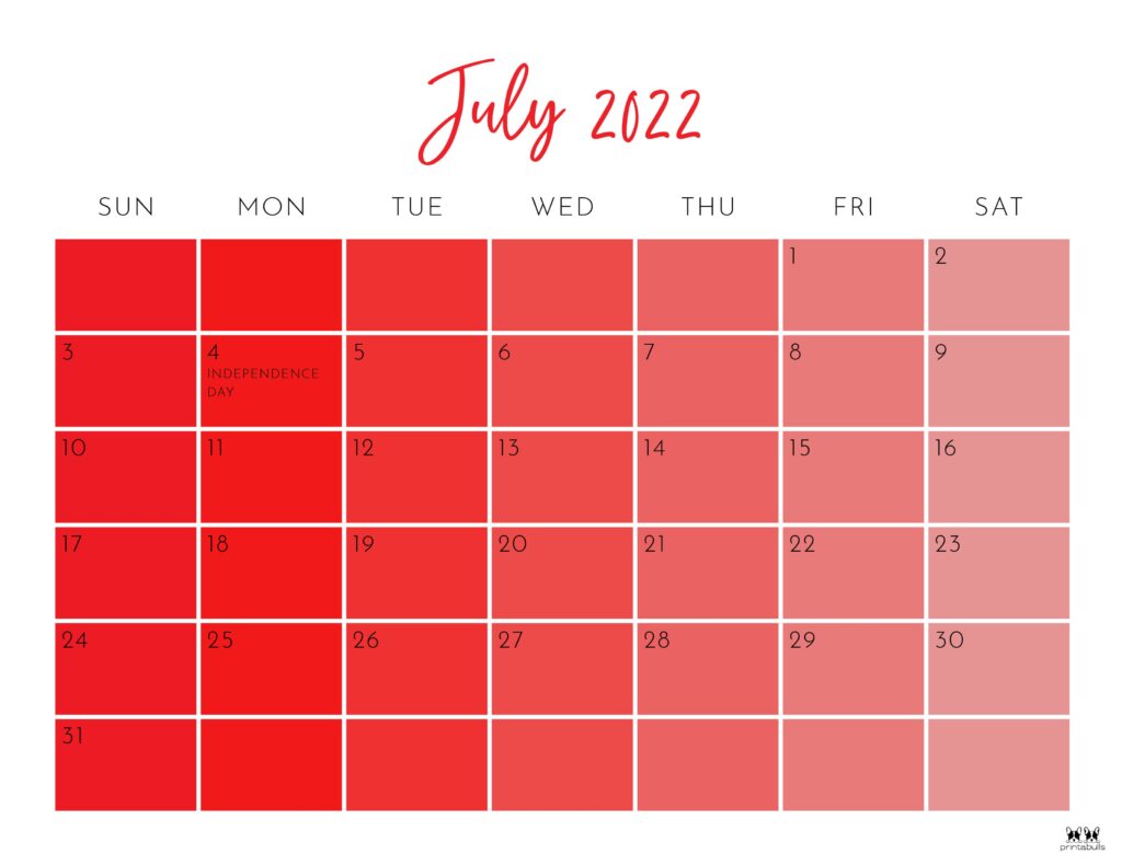 Printable July 2022 Calendar-Style 24