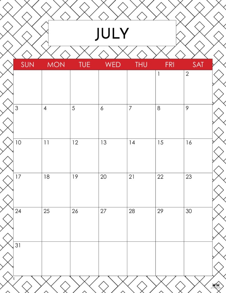 Printable July 2022 Calendar-Style 25