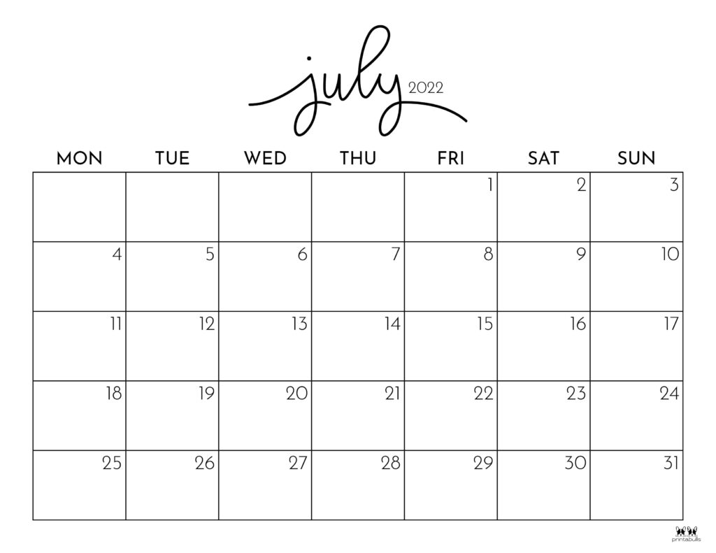 Printable July 2022 Calendar-Style 26