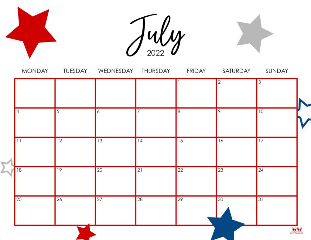 Printable July 2022 Calendar-Style 29