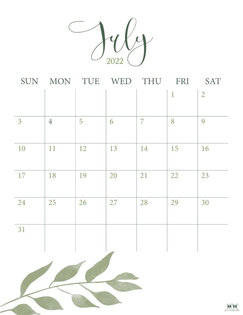 Printable July 2022 Calendar-Style 3