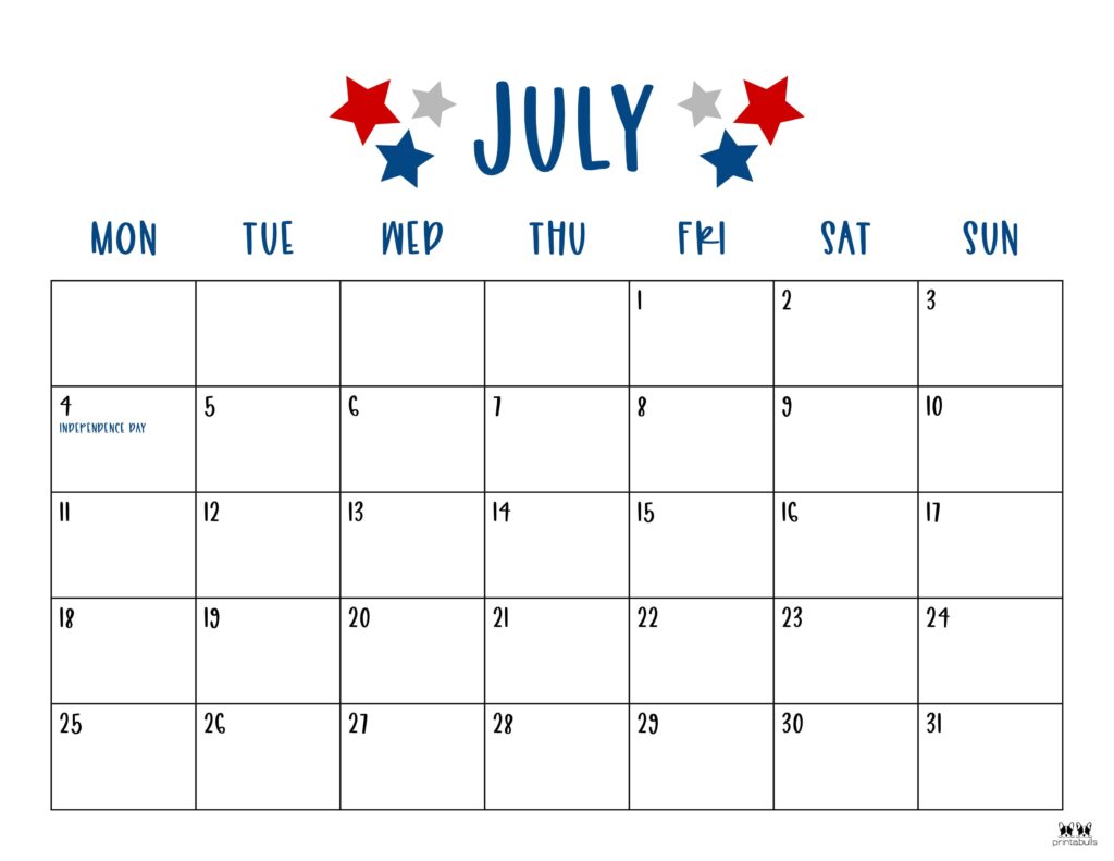 Printable July 2022 Calendar-Style 30