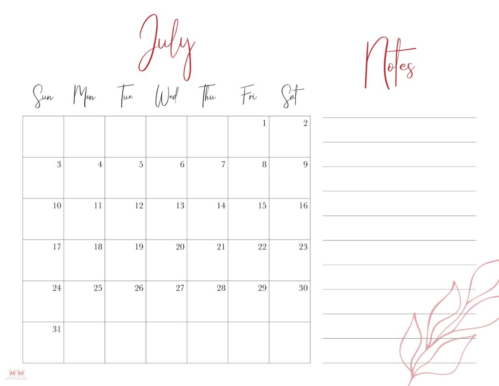 Printable July 2022 Calendar-Style 7