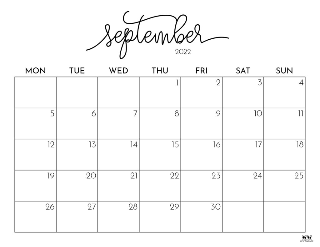 Printable September 2022 Calendar-Style 26