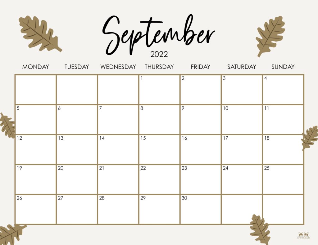 Printable September 2022 Calendar-Style 29