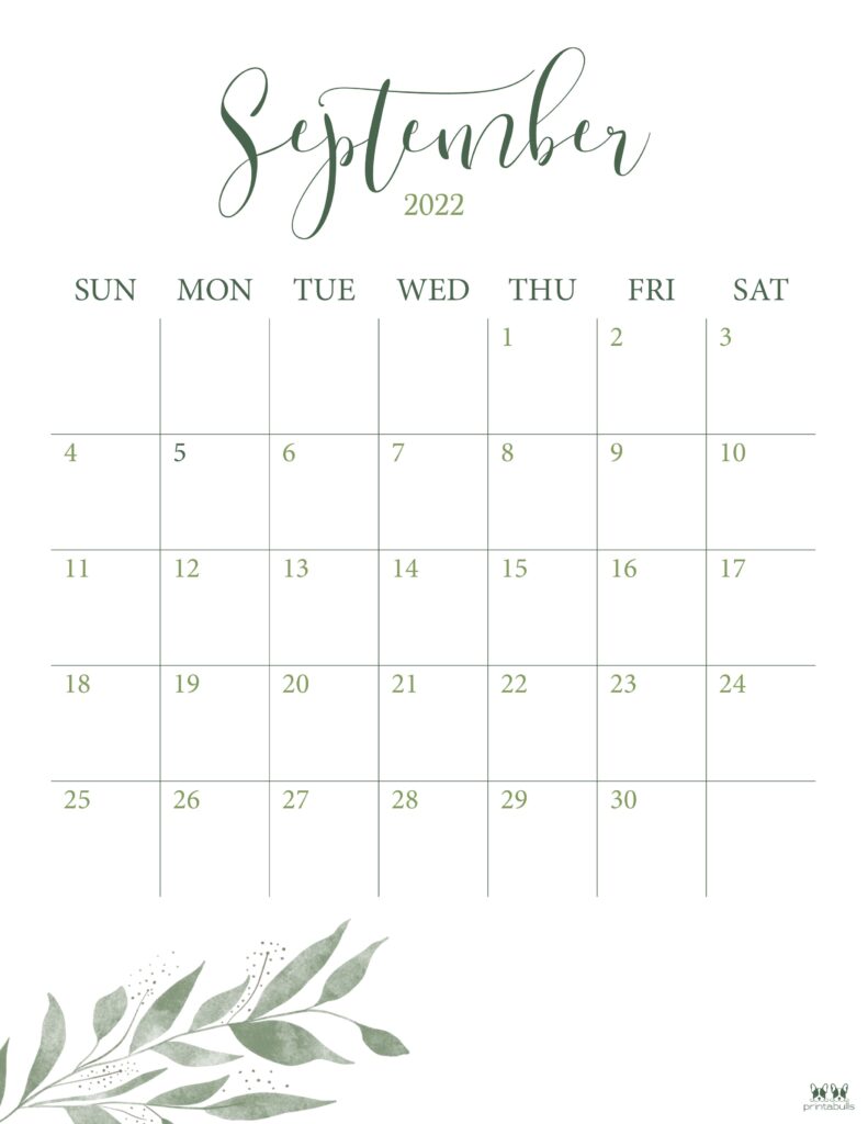 Printable September 2022 Calendar-Style 3