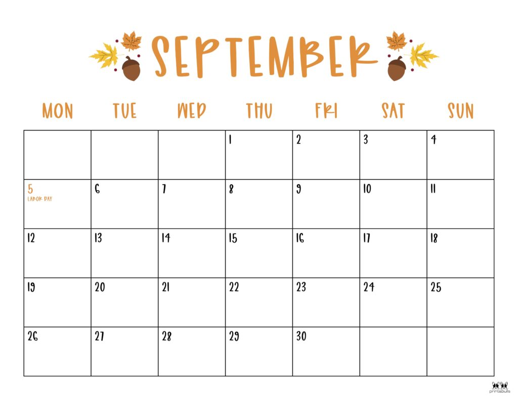 Printable September 2022 Calendar-Style 30