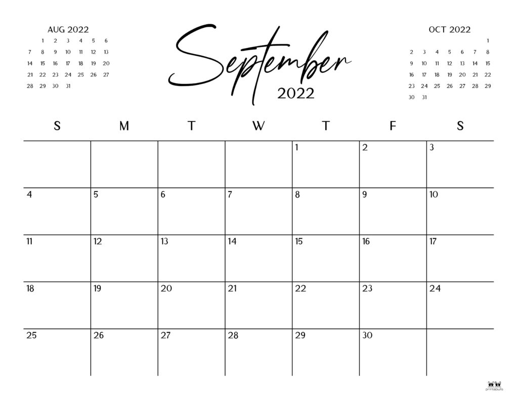 Printable September 2022 Calendar-Style 34