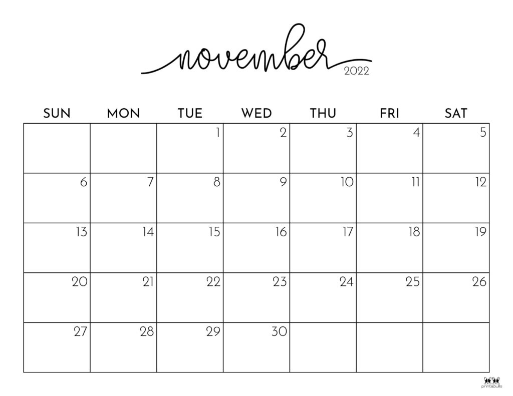 November 2022 Calendars - 50 FREE Printables | Printabulls November 2022 Calendars - 50 FREE Printables | Printabulls