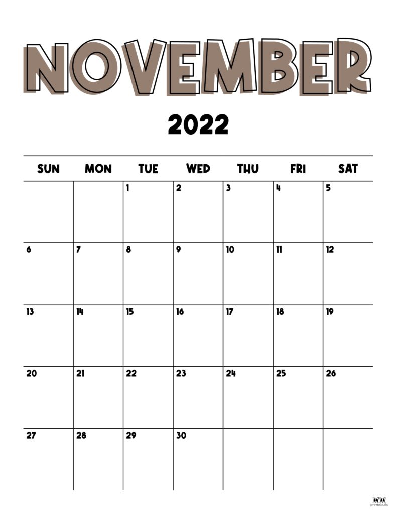 Printable November 2022 Calendar-Style 22