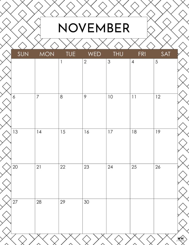 Printable November 2022 Calendar-Style 25