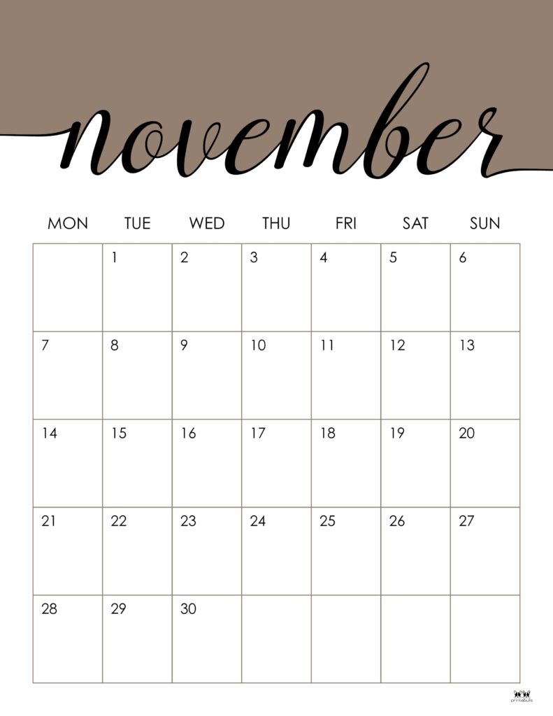 Printable November 2022 Calendar-Style 31