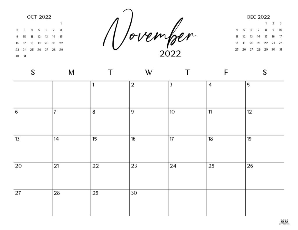 Printable November 2022 Calendar-Style 34