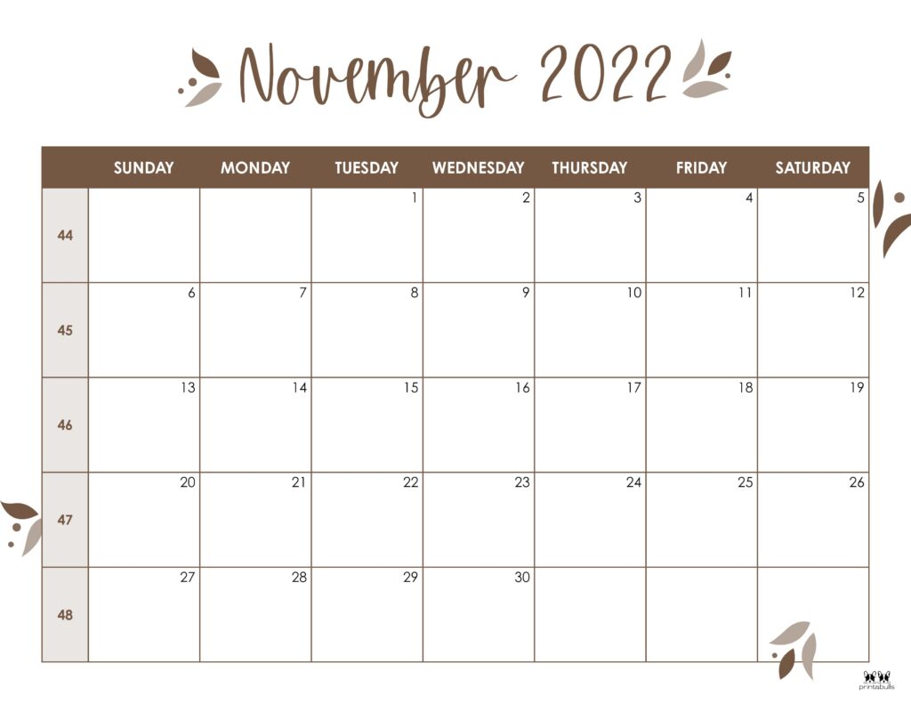 Printable November 2022 Calendar-Style 43