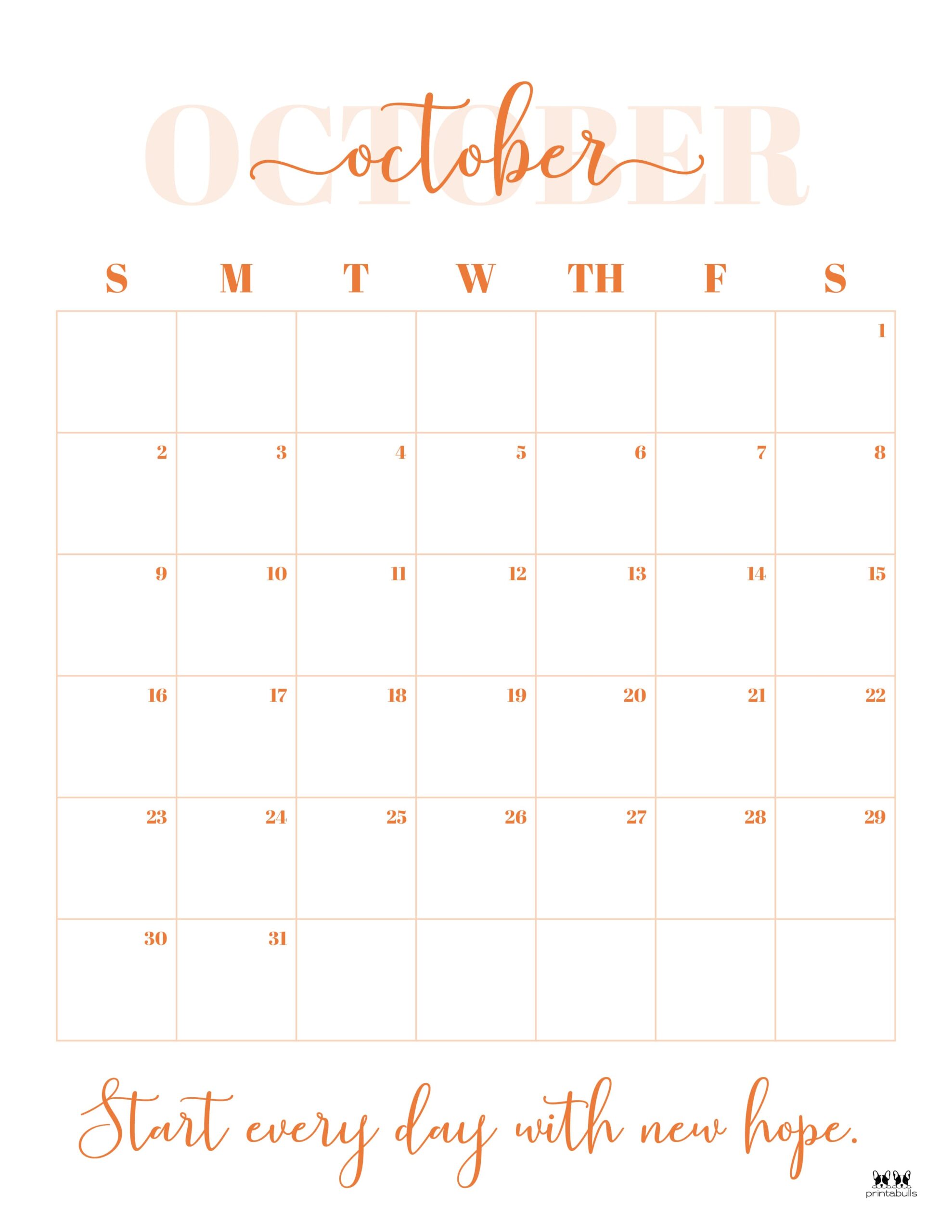 October 2022 Calendars 50 FREE Printables Printabulls