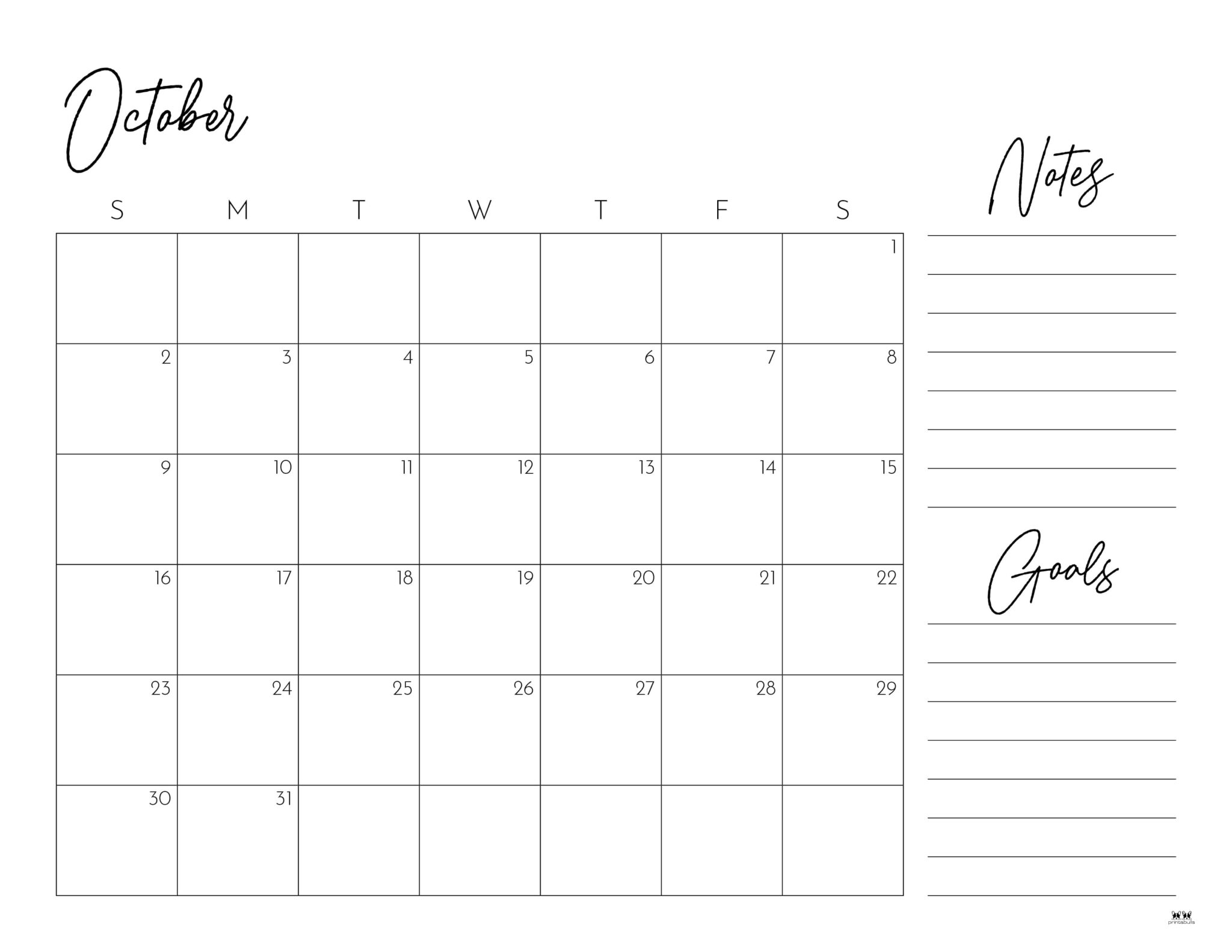 October 2022 Calendars 50 FREE Printables Printabulls