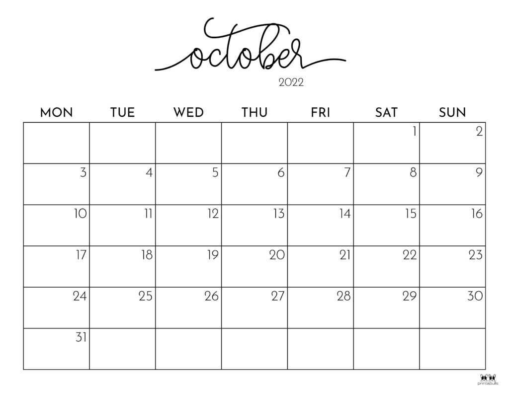 Printable October 2022 Calendar-Style 26