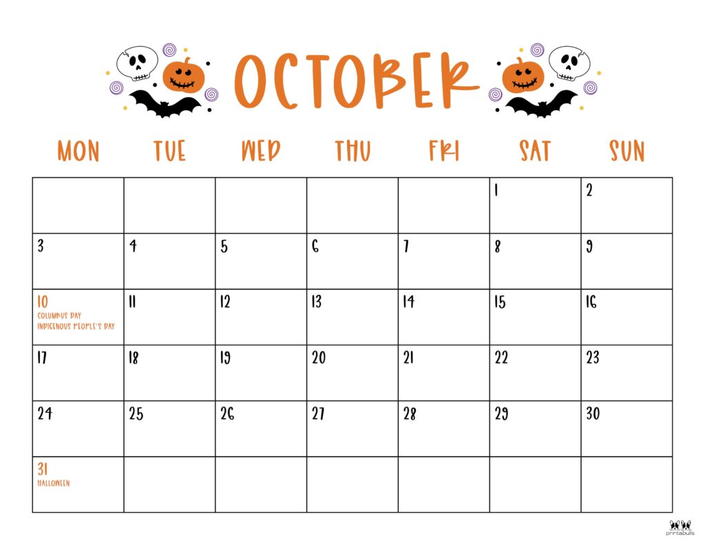 Printable October 2022 Calendar-Style 30