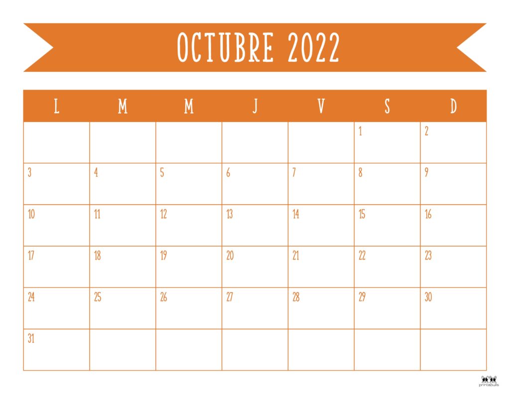 Printable October 2022 Calendar-Style 50