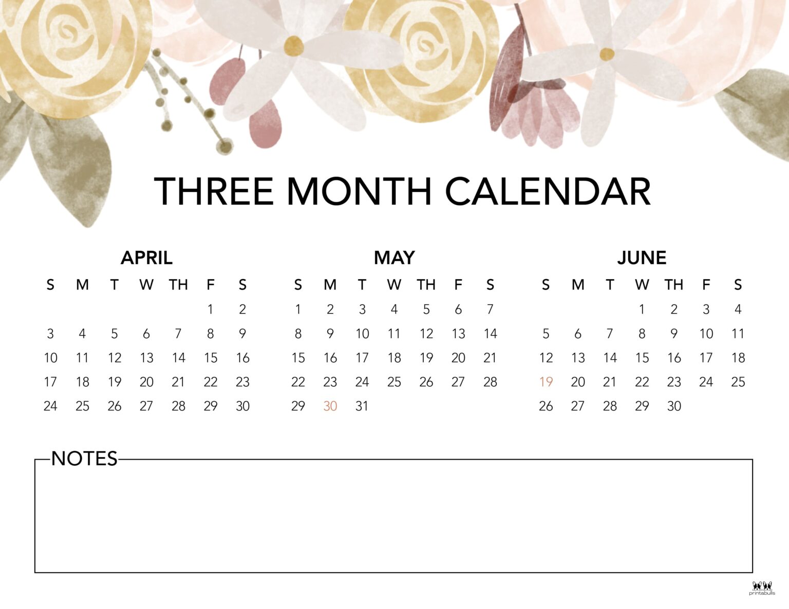 3 Month/Quarterly Calendars - 84 FREE Printables | Printabulls