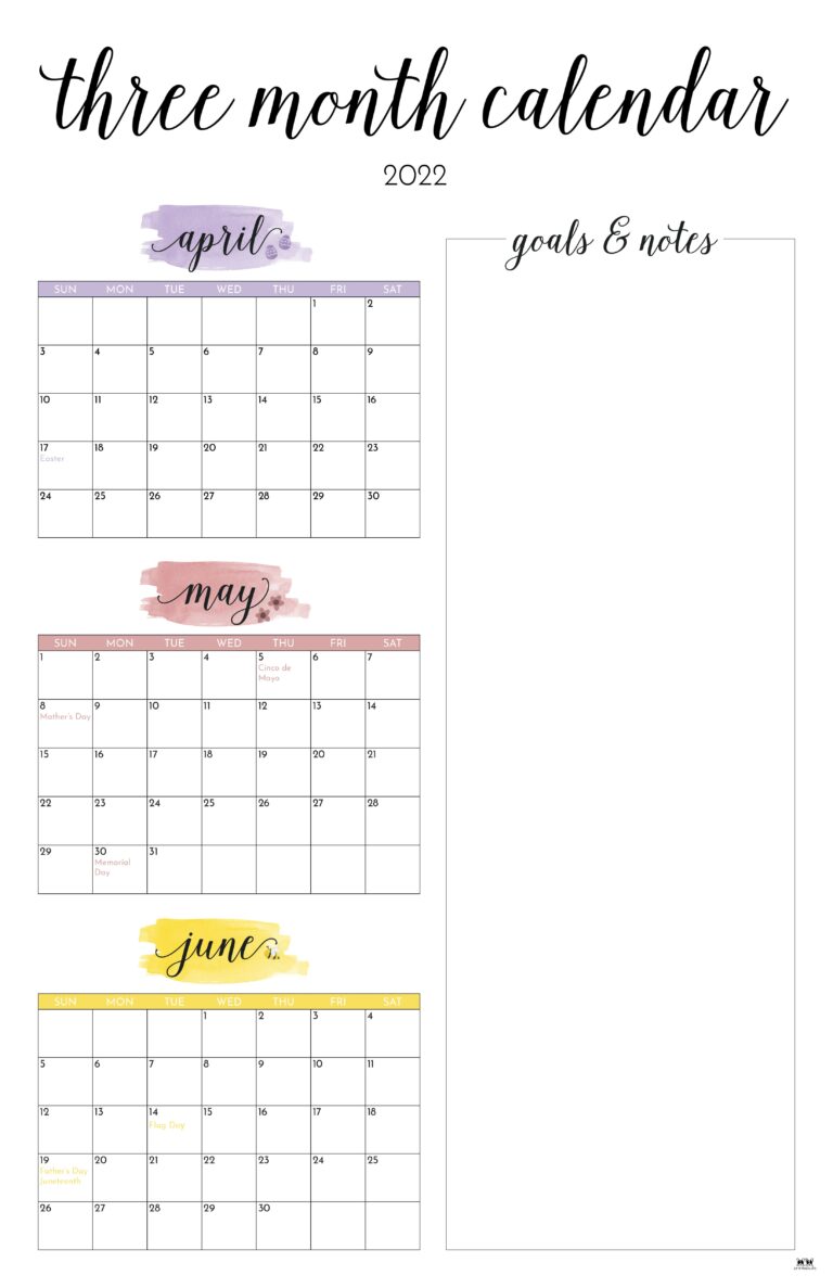 3 Month/Quarterly Calendars - 84 FREE Printables | Printabulls