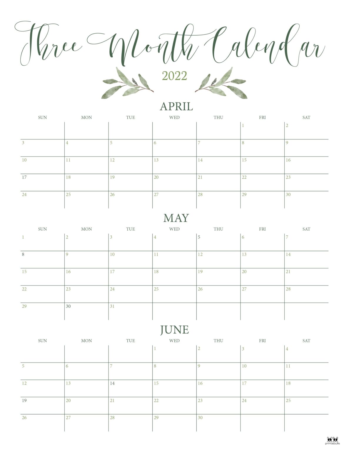 3 Month/Quarterly Calendars - 84 FREE Printables | Printabulls