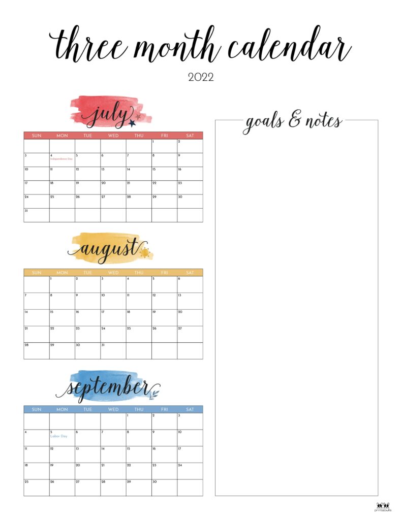 3 Month/Quarterly Calendars - 84 FREE Printables | Printabulls