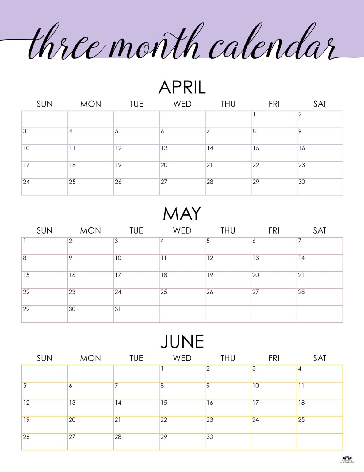 3 Month/Quarterly Calendars - 84 FREE Printables | Printabulls