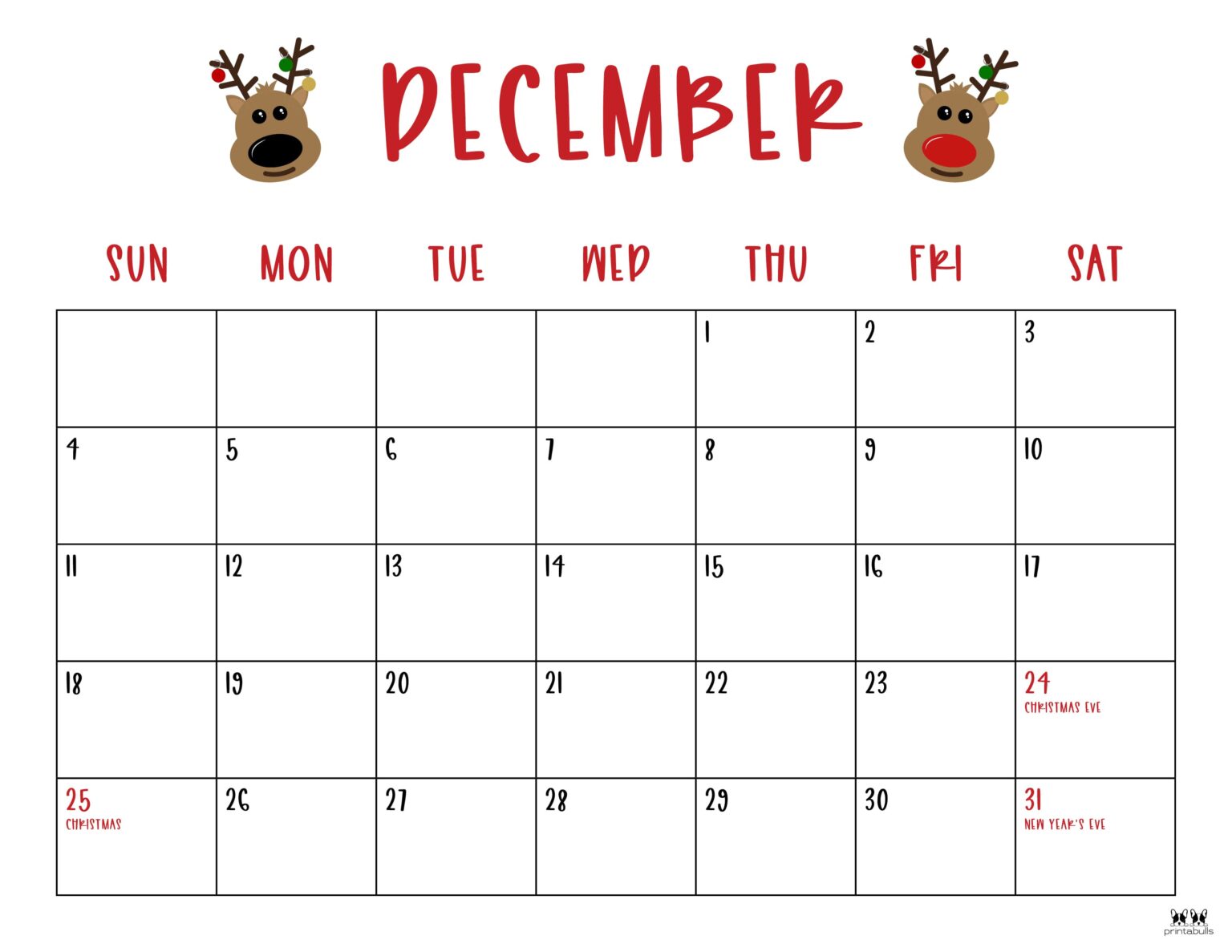 December 2022 Calendars 50 FREE Printables Printabulls
