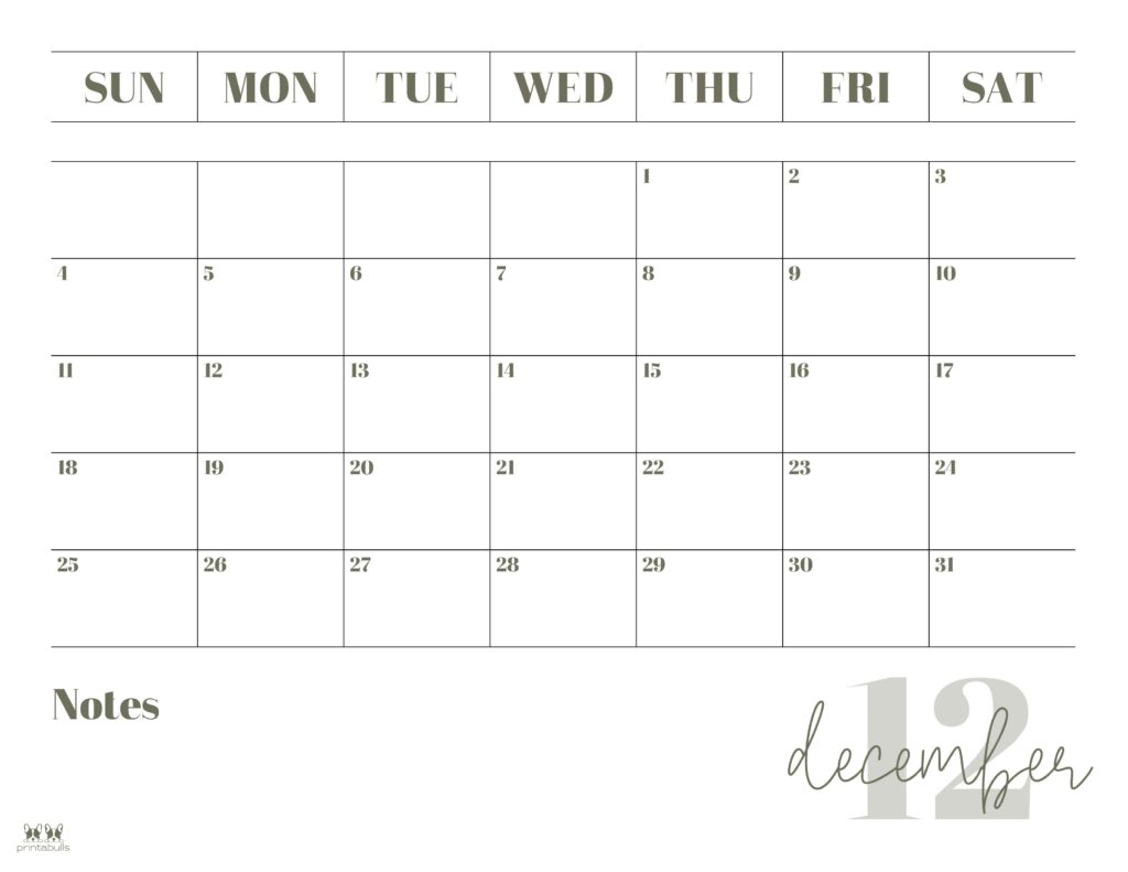 Printable December 2022 Calendar-Style 2