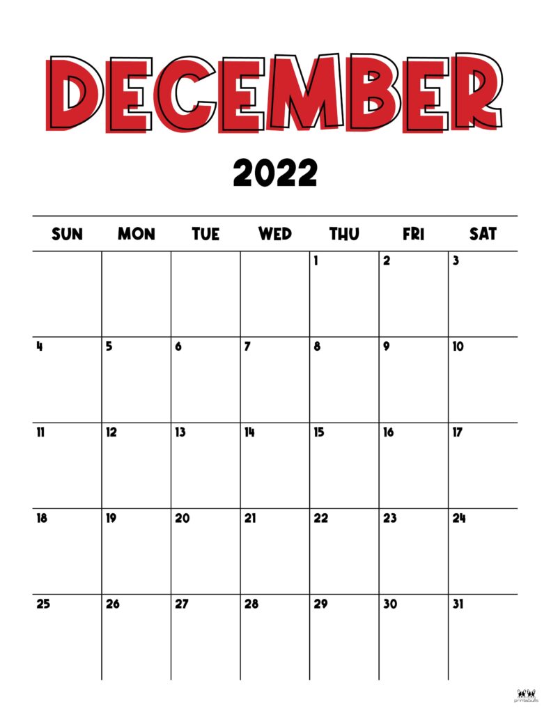 Printable December 2022 Calendar-Style 22
