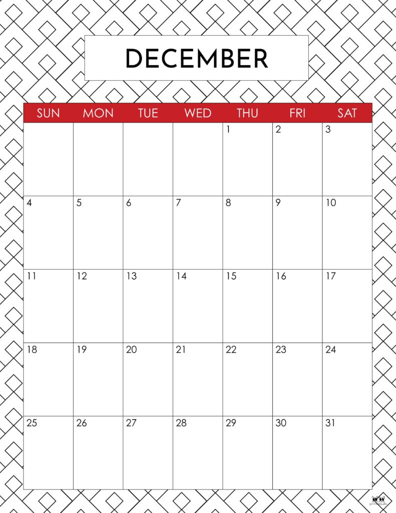 Printable December 2022 Calendar-Style 25