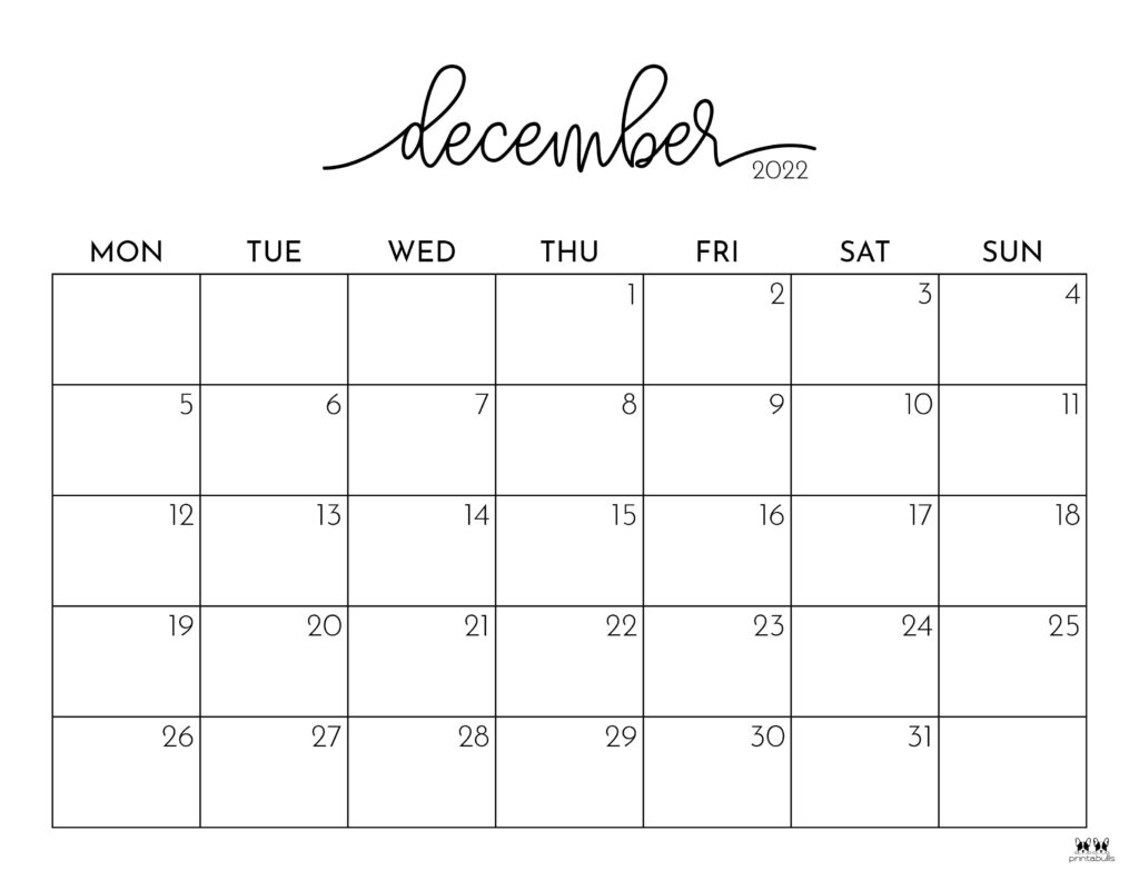 Printable December 2022 Calendar-Style 26