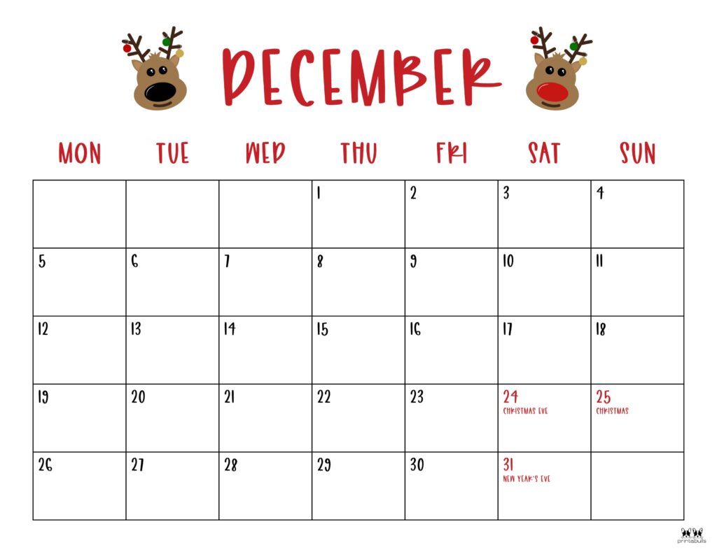Printable December 2022 Calendar-Style 30