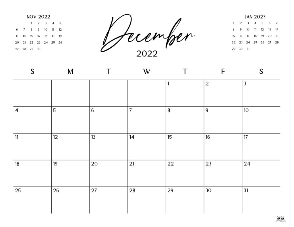Printable December 2022 Calendar-Style 34